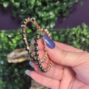 Guess Chunky Emerald Green & Gold Hoop Earrings